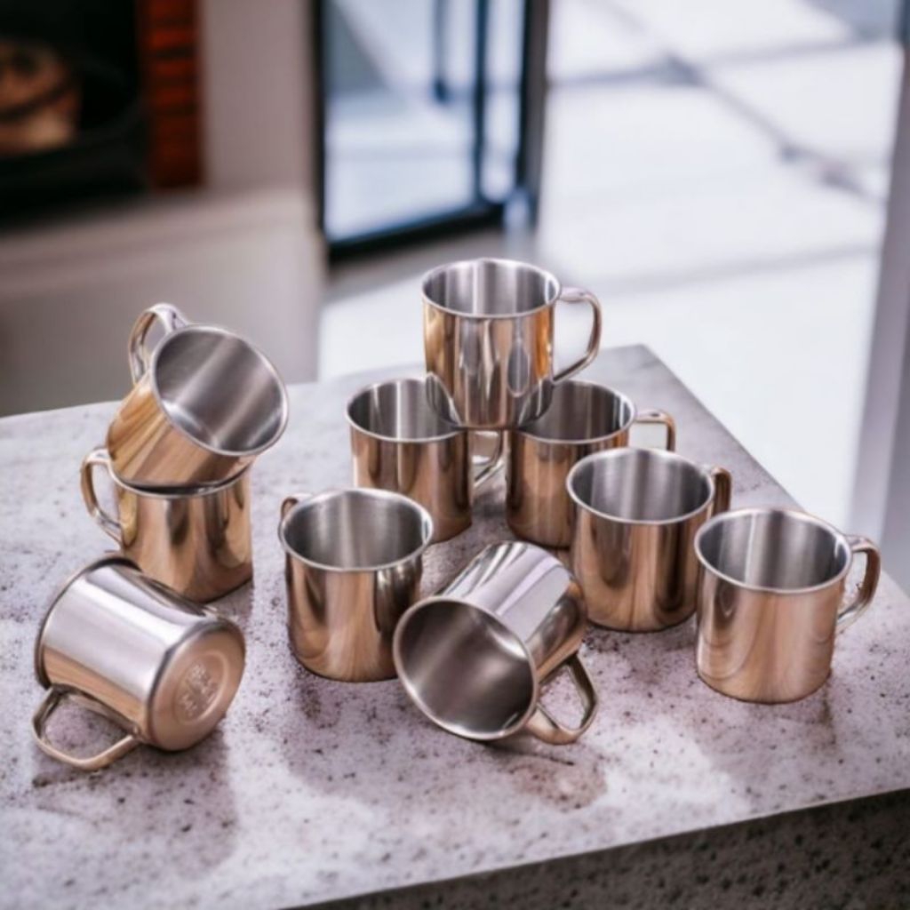 alkena_storee - 1 lusin mug stainless mini 7cm cangkir travel kopi teh grosir