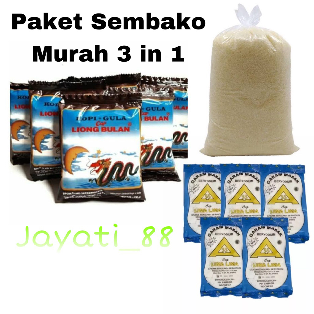 

Paket Sembako murah kopi liong bulang + Gula Gmp 500gram + Garam masak Beryodium isi 5pcs