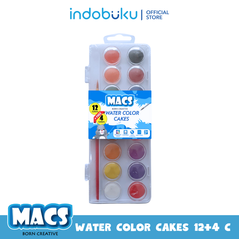 

MACS Water Color Cake 12 + 4 Colors / Water Color Cake Premium Macs 12 + 4 Warna