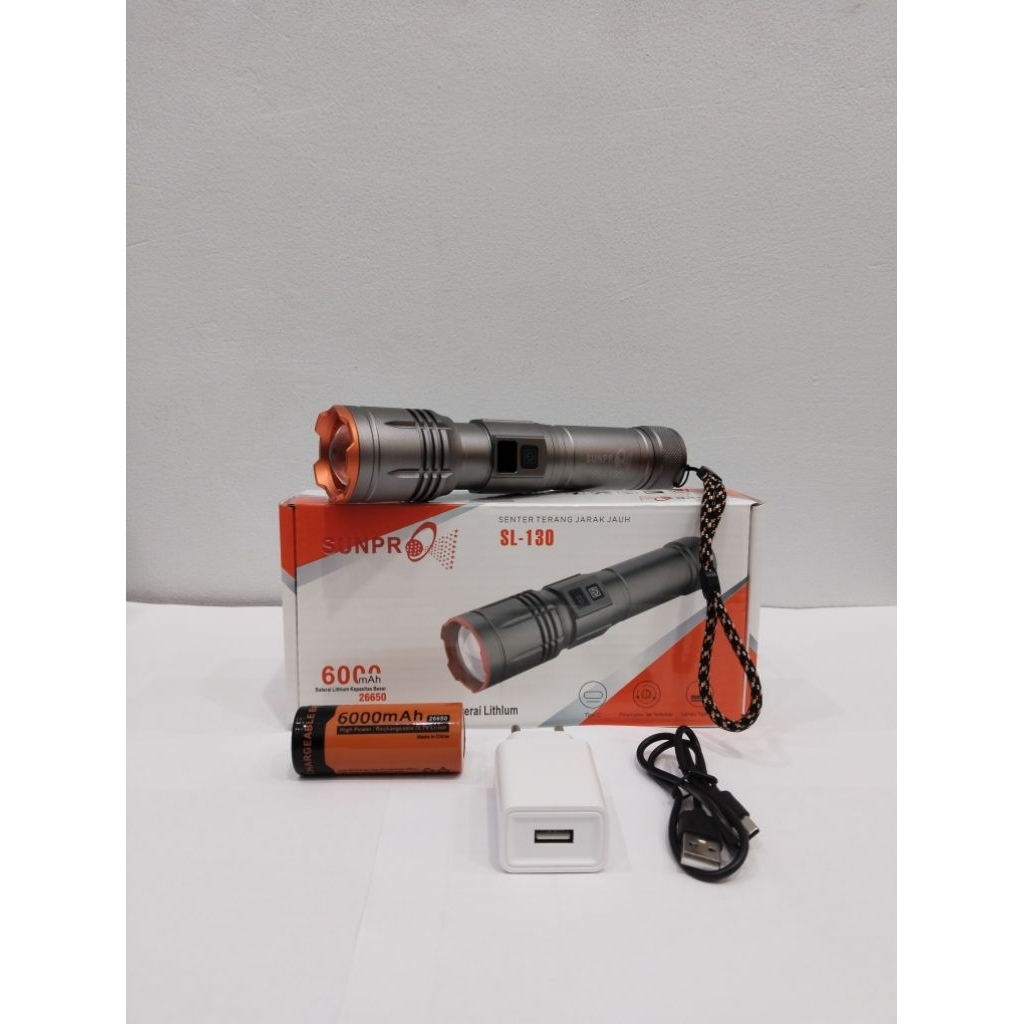 Senter Sunpro 20w 30w Zoom Alum Layar Display 3000mAh 6000mAh SL-131 SL-130