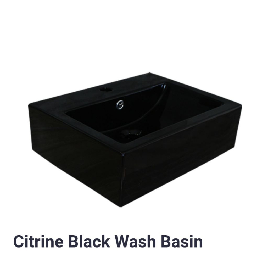 WASTAFEL MERK TRILLIUN WARE TIPE CITIRINE BLACK WASH BASIN WARNA HITAM PEMASANGAN DI ATAS MEJA BODY 