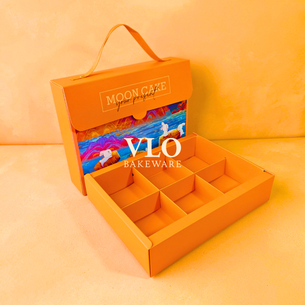

[1 SET ISI 10 PCS] Kotak kue mooncake sekat 6 ada handle premium | kotak kue bulan premium