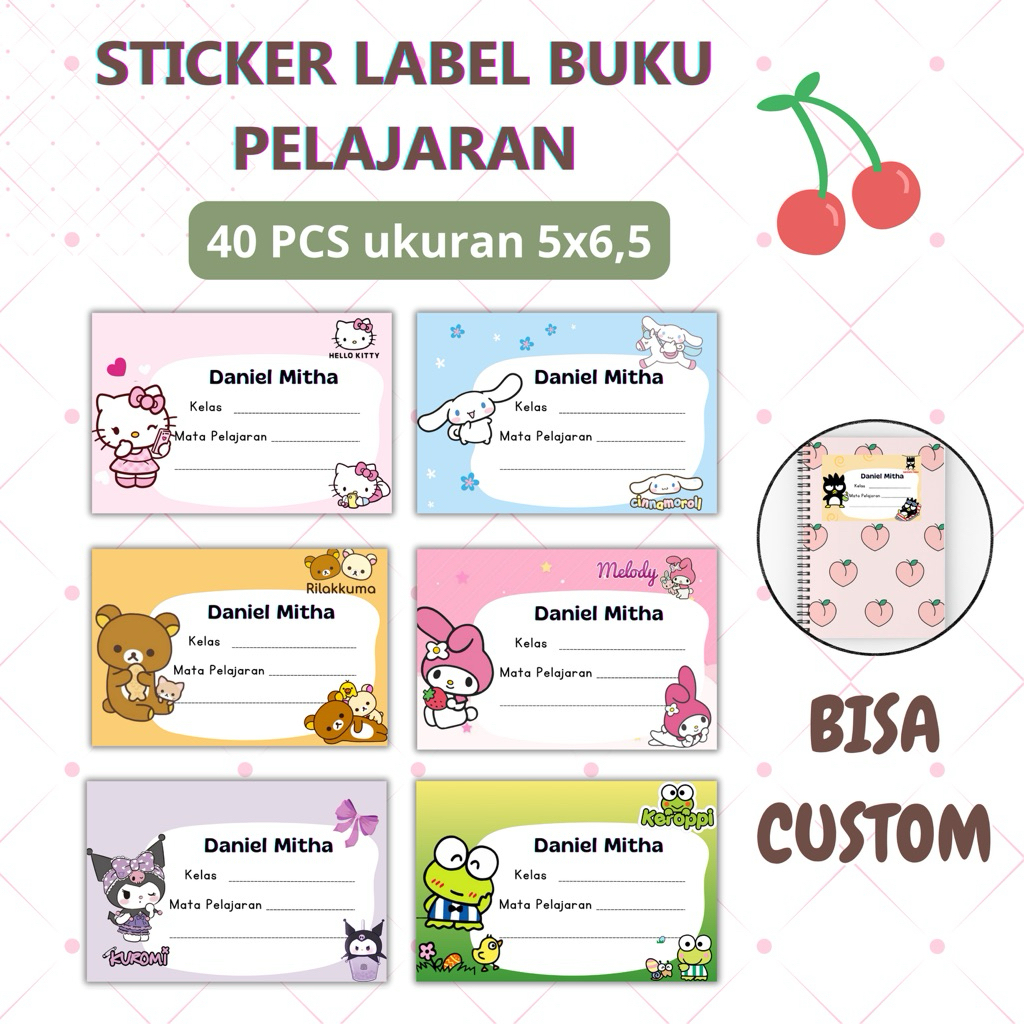 

40 PCS STICKER LABEL BUKU PELAJARAN SANRIO KARAKTER LUCU KUROMI,Cinnamonroll dll