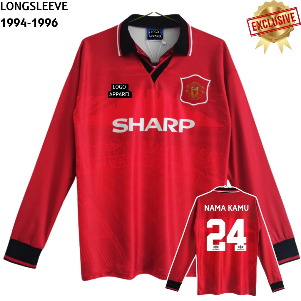 Jersey Retro Mnchstr Untd Home 1994 1996 Longsleeve Baju Bola Vintage MU Emyu Merah Jti Store