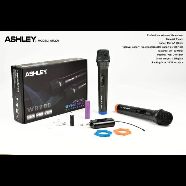 Mic Wireless Ashley WR-200 Handheld Microphone Tanpa Kabel 2 Genggam ASHLEY WR200