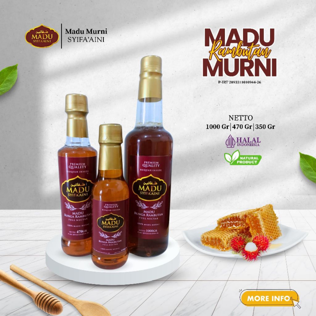 

Madu Nektar Bunga Rambutan Syifa'aini Murni Ruqyah Inside Mentah Asli Raw Honey Kemasan Botol Plastik Bening