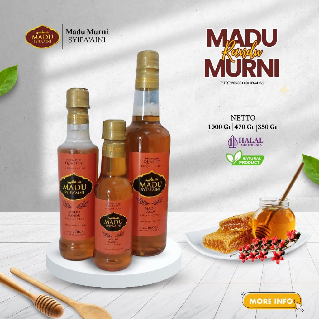 

Madu Nektar Bunga Randu Murni Syifa'aini Ruqyah Inside Mentah Asli Raw Honey Kemasan Botol Plastik Bening