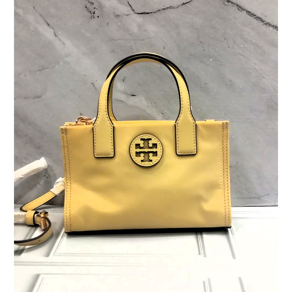 Tory Burch Ella Mini Tote Bag Nylon Lemon Sugar
