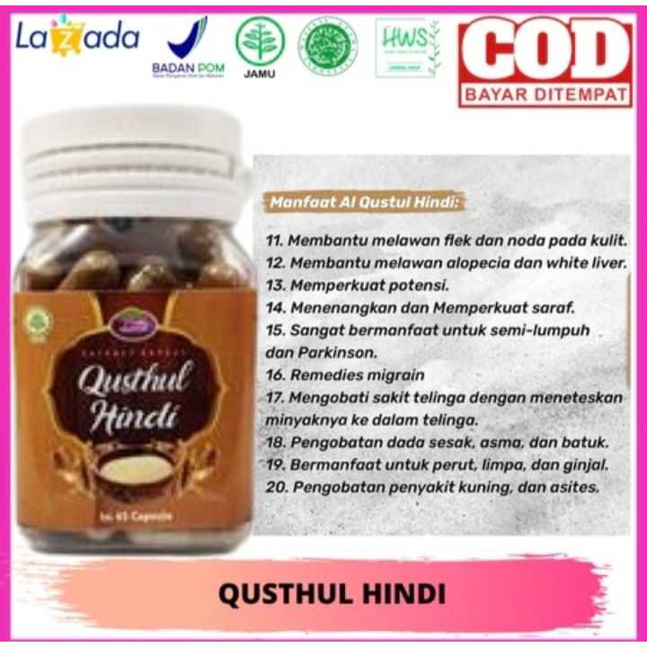 Herbal QUSTHUL HINDI Asli Kapsul Bersegel  Qustul Khustul Qust Qusthul Quds Qist Original Sakit Rada