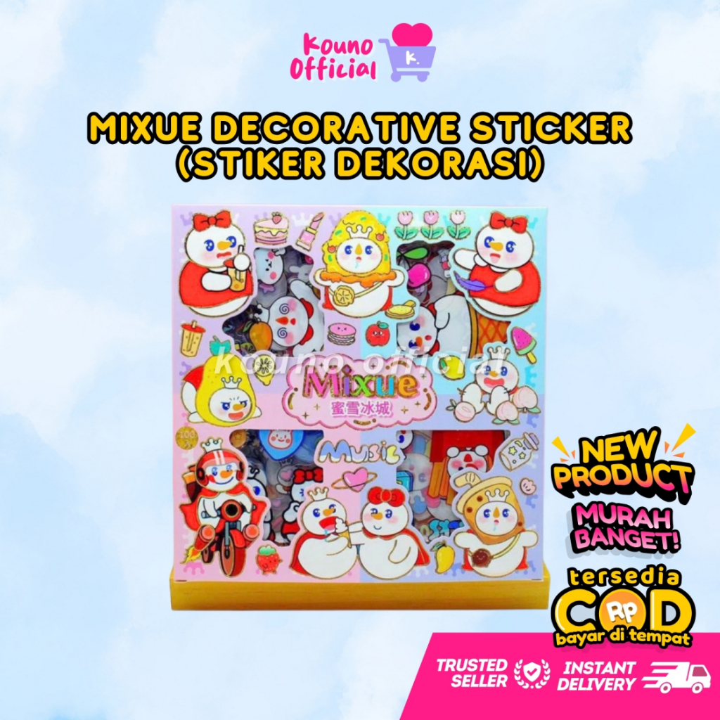 

Kouno Sticker Mixue isi 100 Lembar | Stiker Dekorasi Waterproof Tahan Air Murah