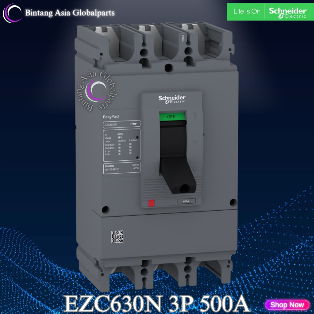 MCCB 3p 500a Schneider EZC630N Original / MCCB 3 Phase 500 Ampere EZC630N3500N / Breaker NSX 3 Pole 