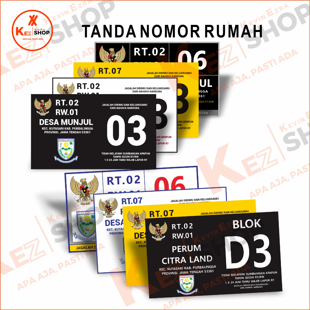 Nomor Rumah RT RW / PERUMAHAN CUSTOM