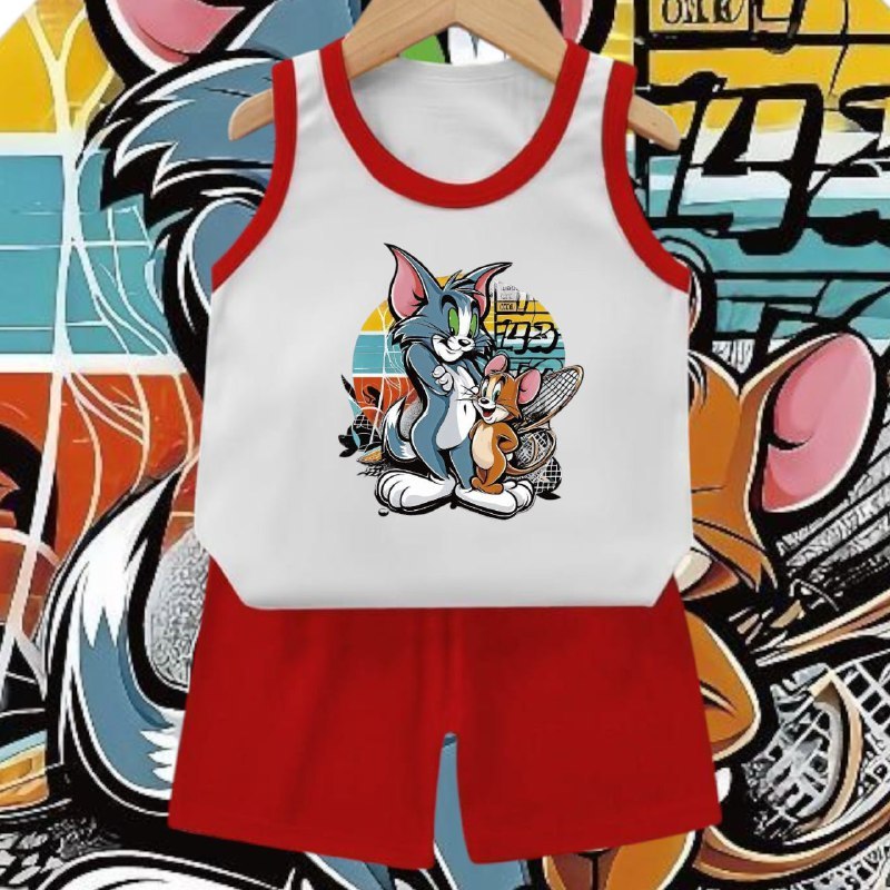 SETELAN BAJU KETEKAN / BAJU OBLONG ANAK UNISEX MOTIF RAKET JERRY TOM 3 FREE ONGKIR