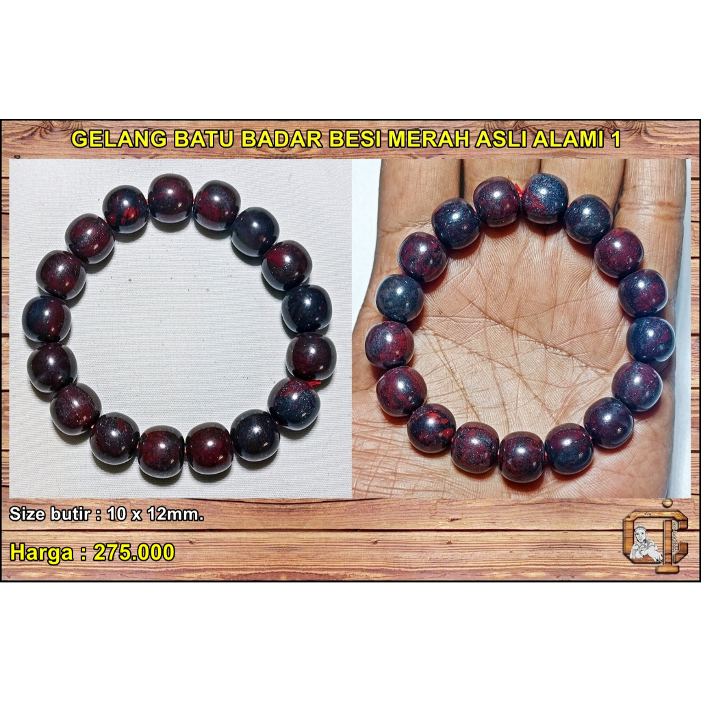 Gelang batu badar besi merah asli alami.