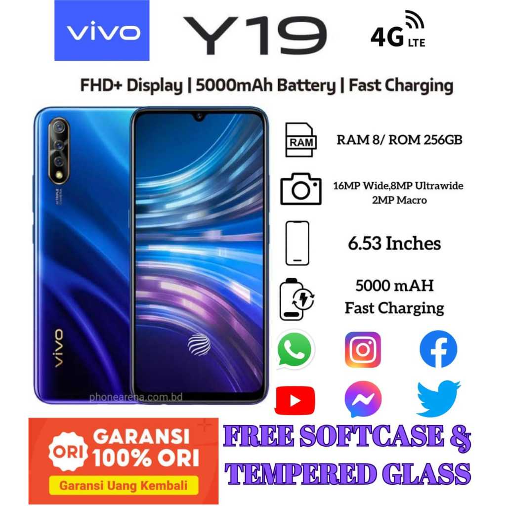 VIVO Y19 ram 8+256 GB Bergaransi 1 tahun  4G LTE  BATTERY 5000 mAh