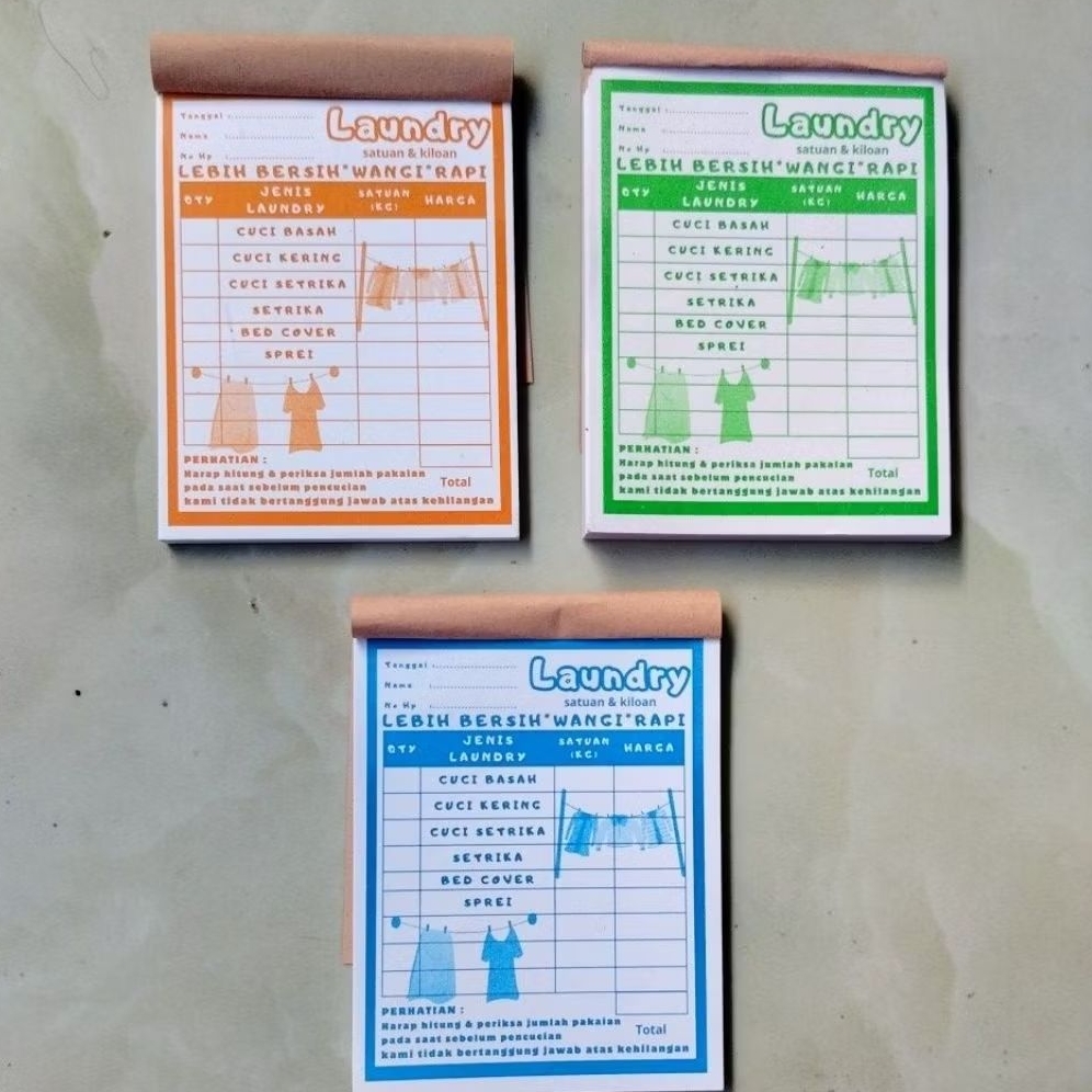 

NOTA LAUNDRY 1 ply / 1 rangkap warna warni MOTIF JEMURANn