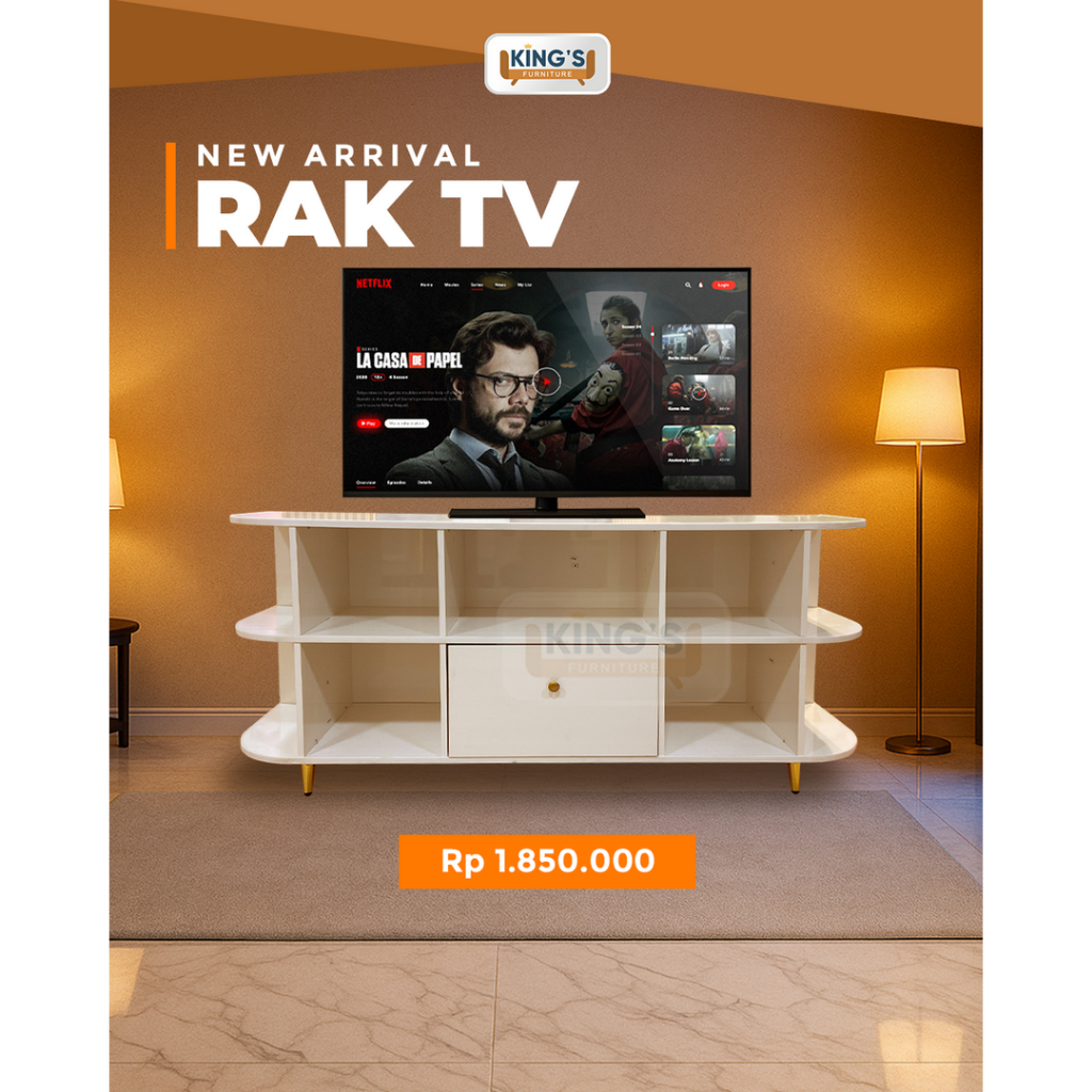 KINGS FURNITURE PONTIANAK - NEW ARRIVAL MEJA/RAK TV ELEGAN ANTI AIR - MEJA TV PVC - MEJA TV MINIMALI