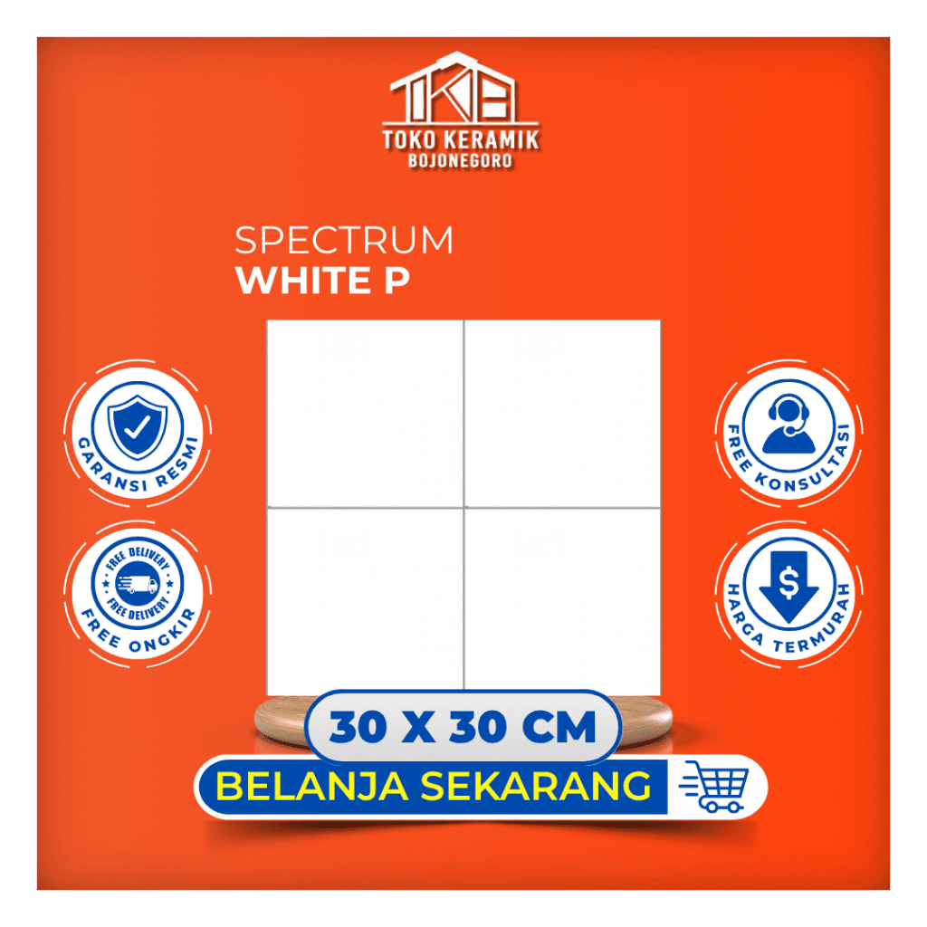 Keramik Lantai Glossy Putih Polos 30x30 cm Spectrum | White P