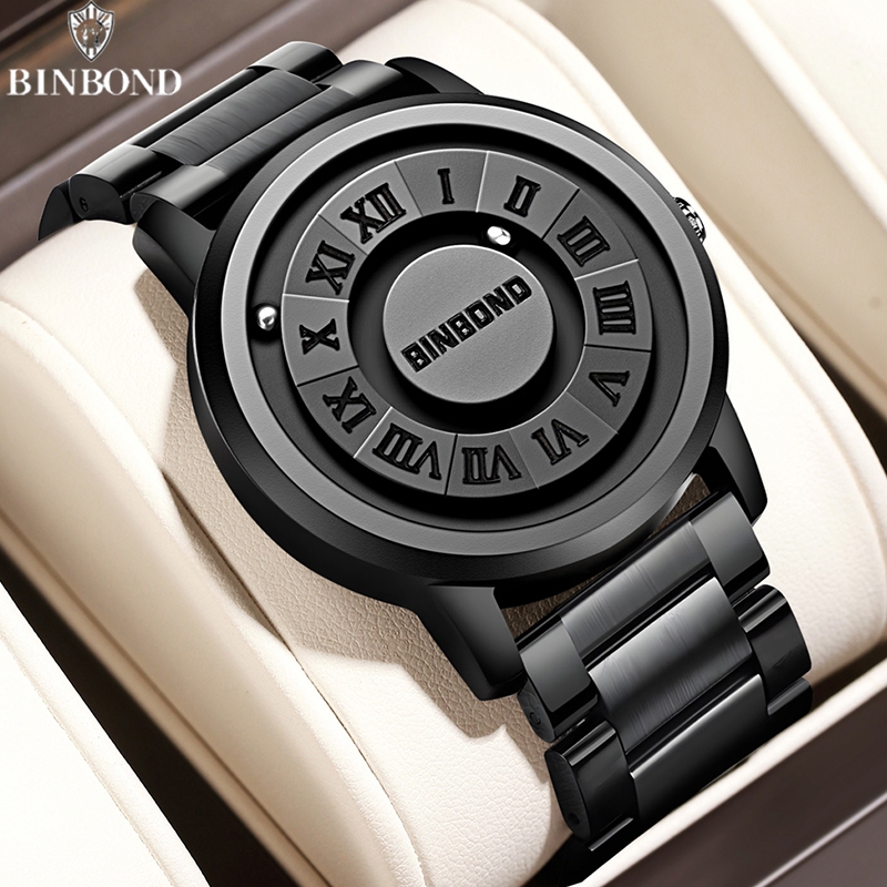 BINBOND Konsep Baru Orisinalitas Pria Quartz Watches Keren Manikmanik Magnetik Berongga Tahan Air