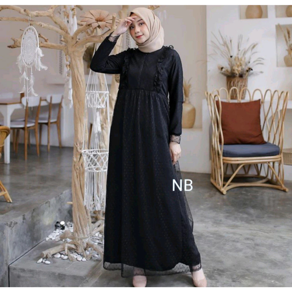 Dress Satin Brokat Zurra Gamis Remaja Kondangan Lamaran Tunangan Wisuda Tutu Tile Gamis Lebaran