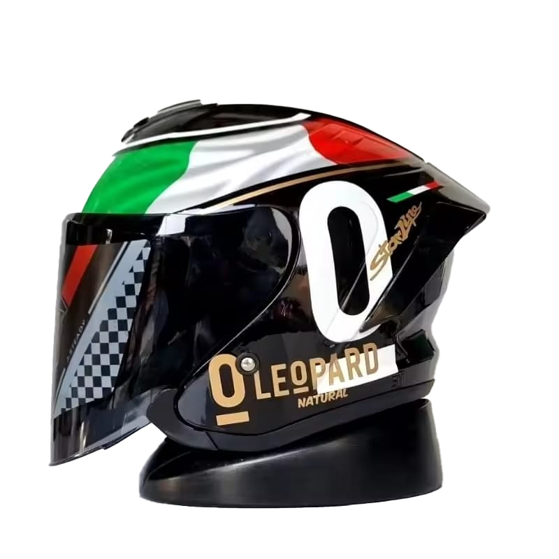 Helm JS Armor Leopard Original Motif Italy - Helm Half Face Pria Wanita