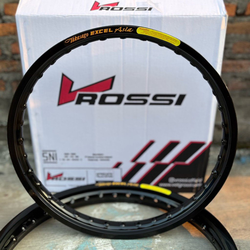 VELG ROSSI HITAM GLOSY CUSTOM STIKER TAKASAGO EXCEL ASIA UKURAN 140,160,185 RING 17