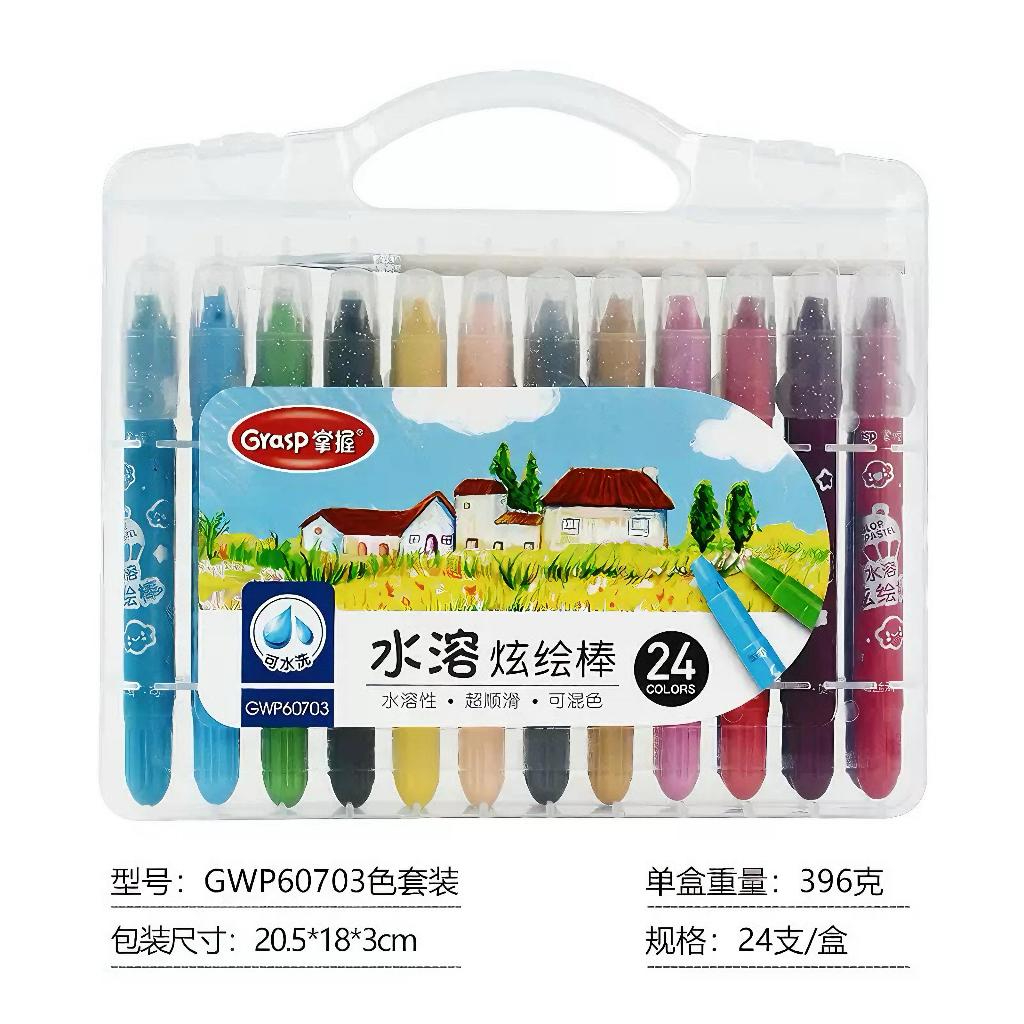 

【 Free Brush】Crayon Grasp 24 Warna Crayon Mata Sedang Silky Crayon Water Soluble Crayon Warna Cerah Tidak Mengotori Tangan