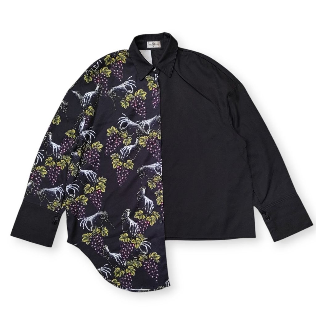 DrugHoney y2k Tempting Witch and Grape Picking Pattern Asymmetrical Color Shirt
