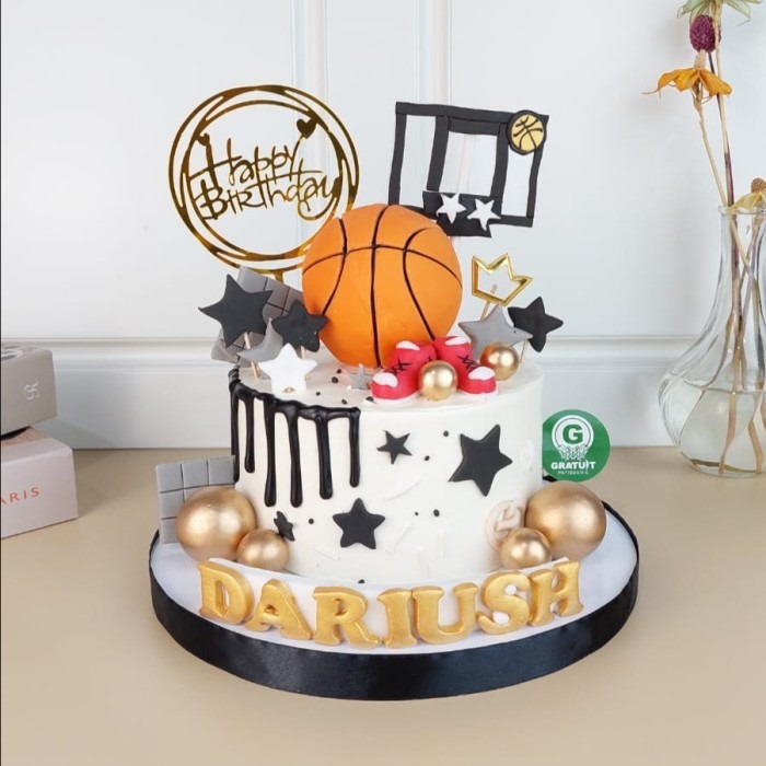 {LUCK.B} PAJANGAN KUE ULANG TAHUN BOLA BASKET & BOLA SEPAK MINI / HIASAN TOPPER KUE SEPAK BOLA & BOL