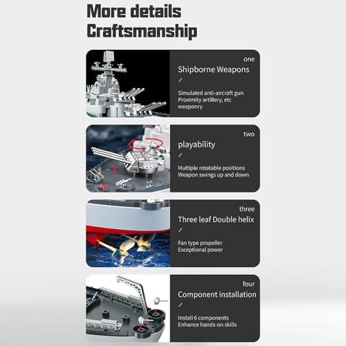 GoolRC Remote Control Warship RC Military Battleship, 1:390 Scale Remote Control Boat