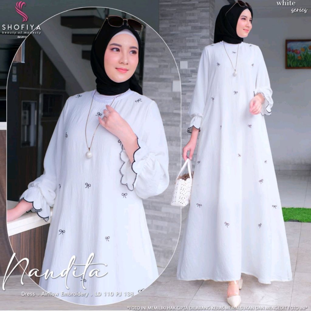 Dress Muslim Wanita Yorisa Bahan Armani Silk Premium / Nandita Dress ( Bisa COD )