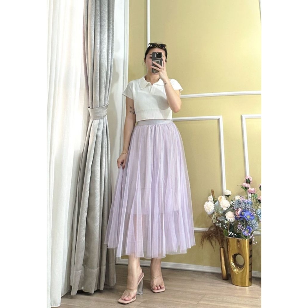 ‼️ SUPER SALE - REAL PIC - PREMIUM IMPORT ‼️ ELLEANORE DOUBLE TUTU TULLE LAYER MIDI SKIRT TILE | ROK