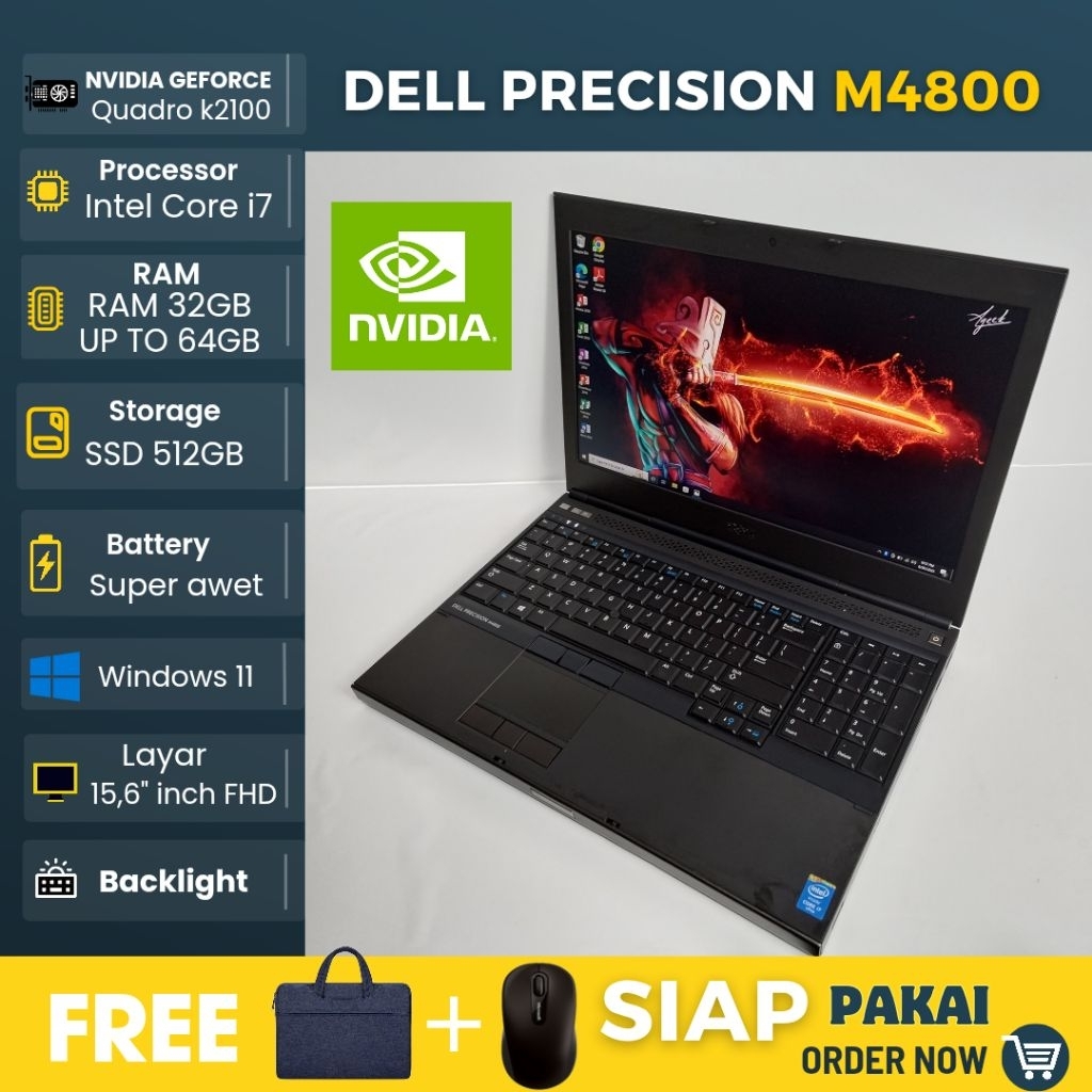 Laptop Dell Precision M4800 Core i7 Ram 32GB up to 64GB  SDD 512GB Nvidia GeForce Quadro k2100 WIndo