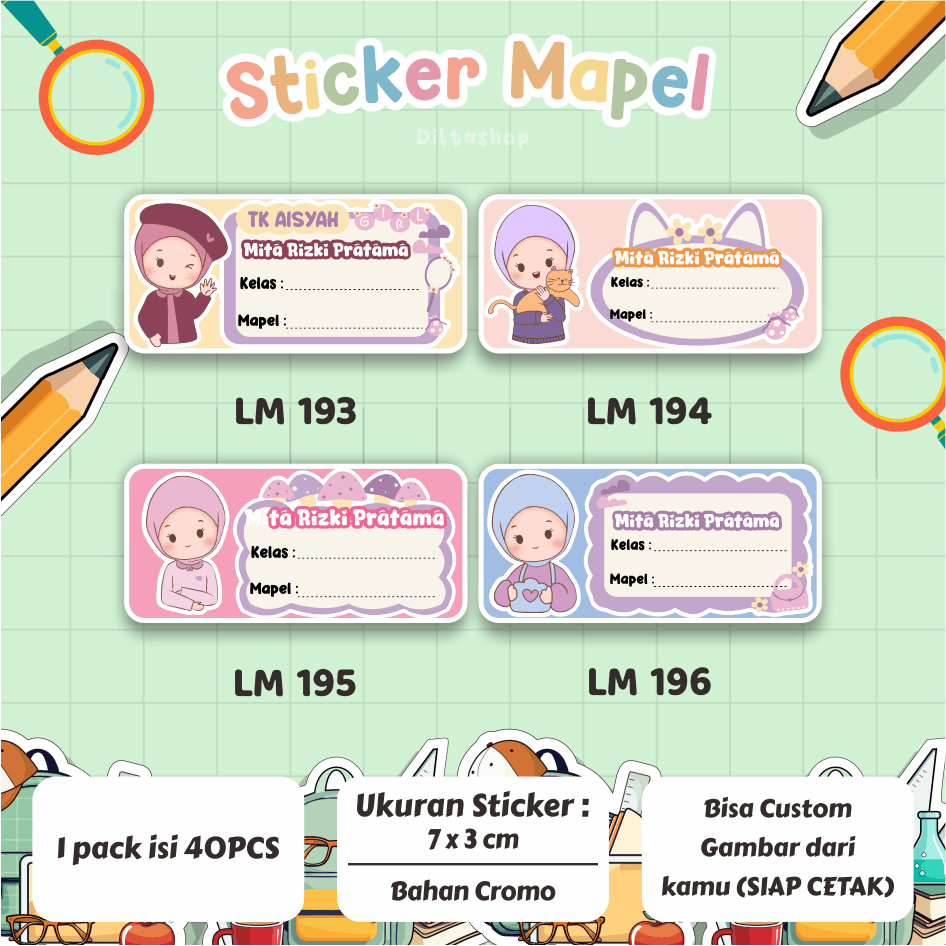 

STICKER MATA PELAJARAN ISI 40pcs - Stiker Label Nama - Stiker Nama - Stiker Buku - Sticker Label