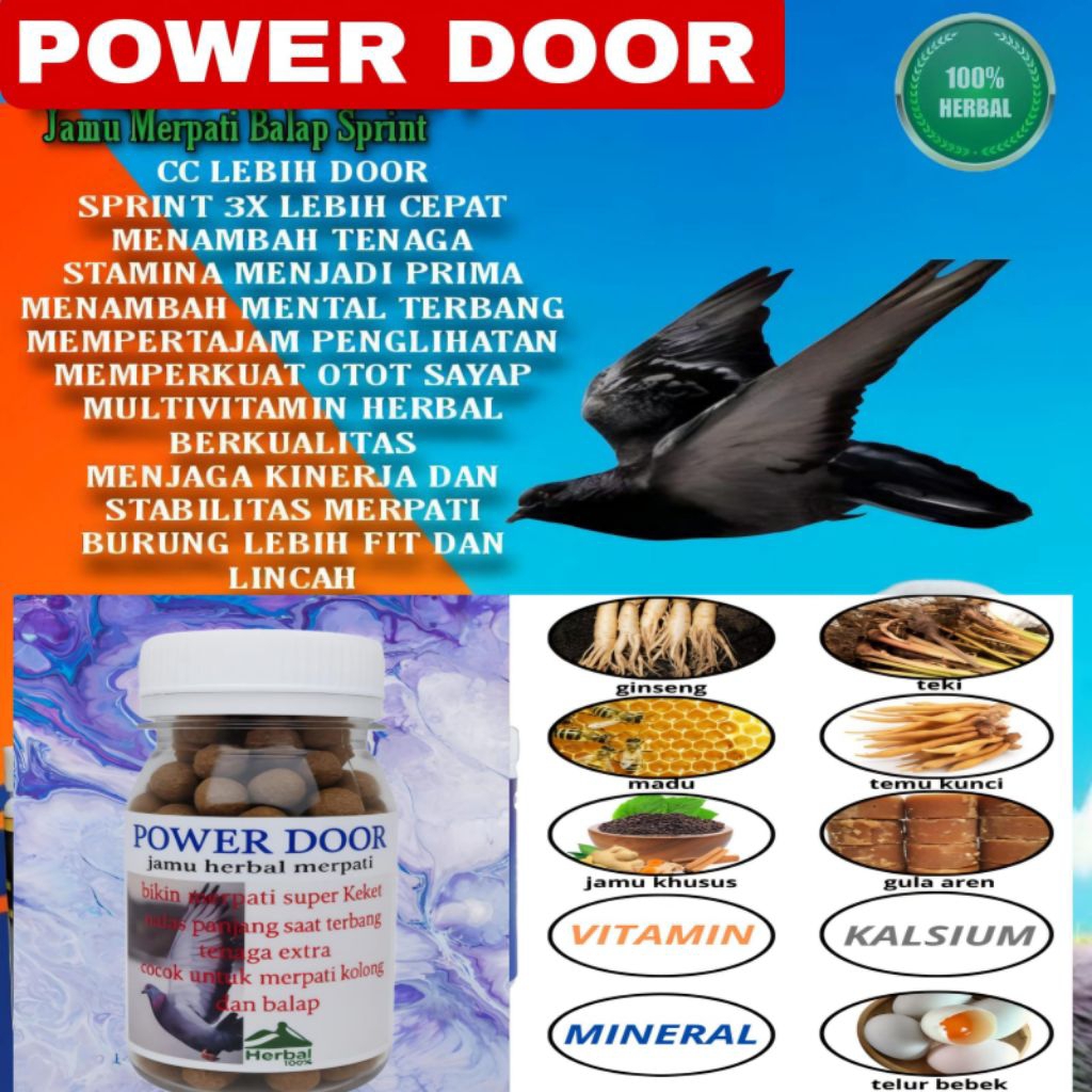 100 Butir jamu herbal merpati POWER DOOR  doping merpati kolong dan balap jamu liur walet manuver pi