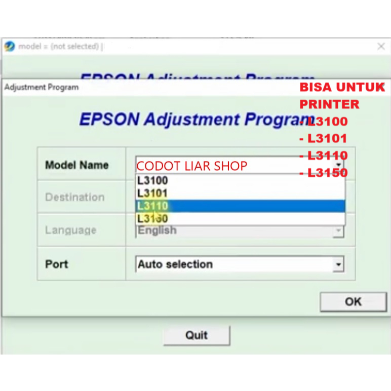 SOFTWARE RESETTER PRINTER EPSON L3100 L3101 L3110 L3150