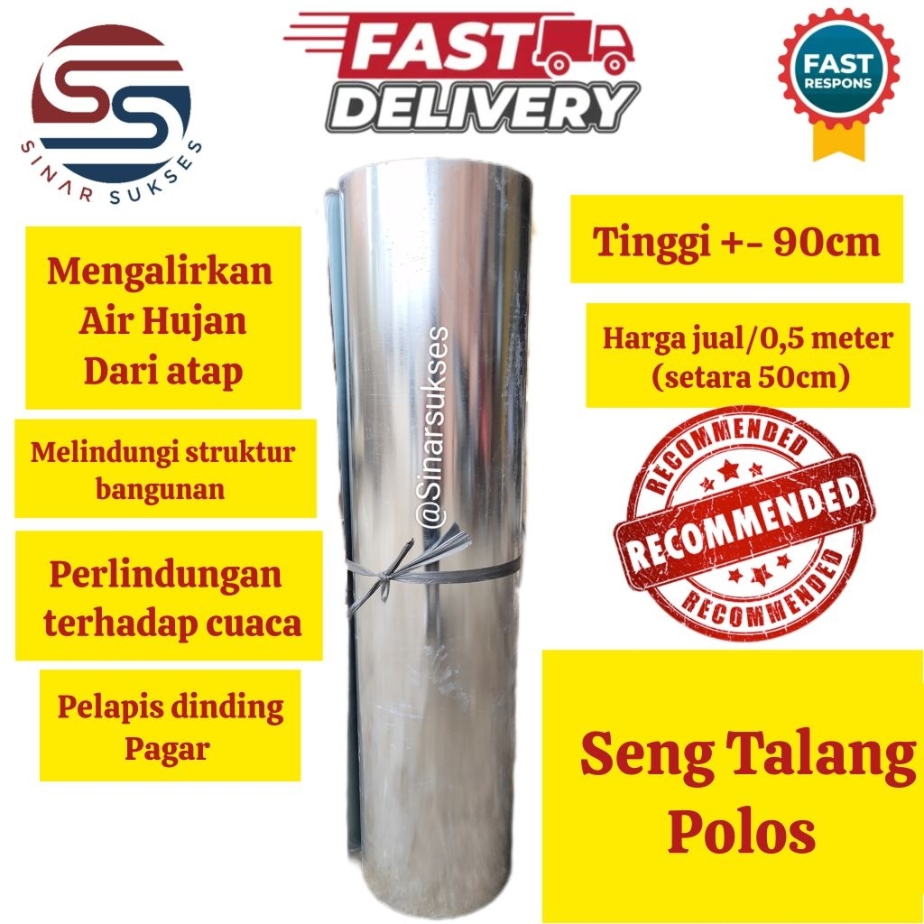 Seng Talang Polos Anti Karat Tinggi Lebar 90cm (Harga/0,5 meter atau 50cm) / Seng Talang Air 90 cm/ 
