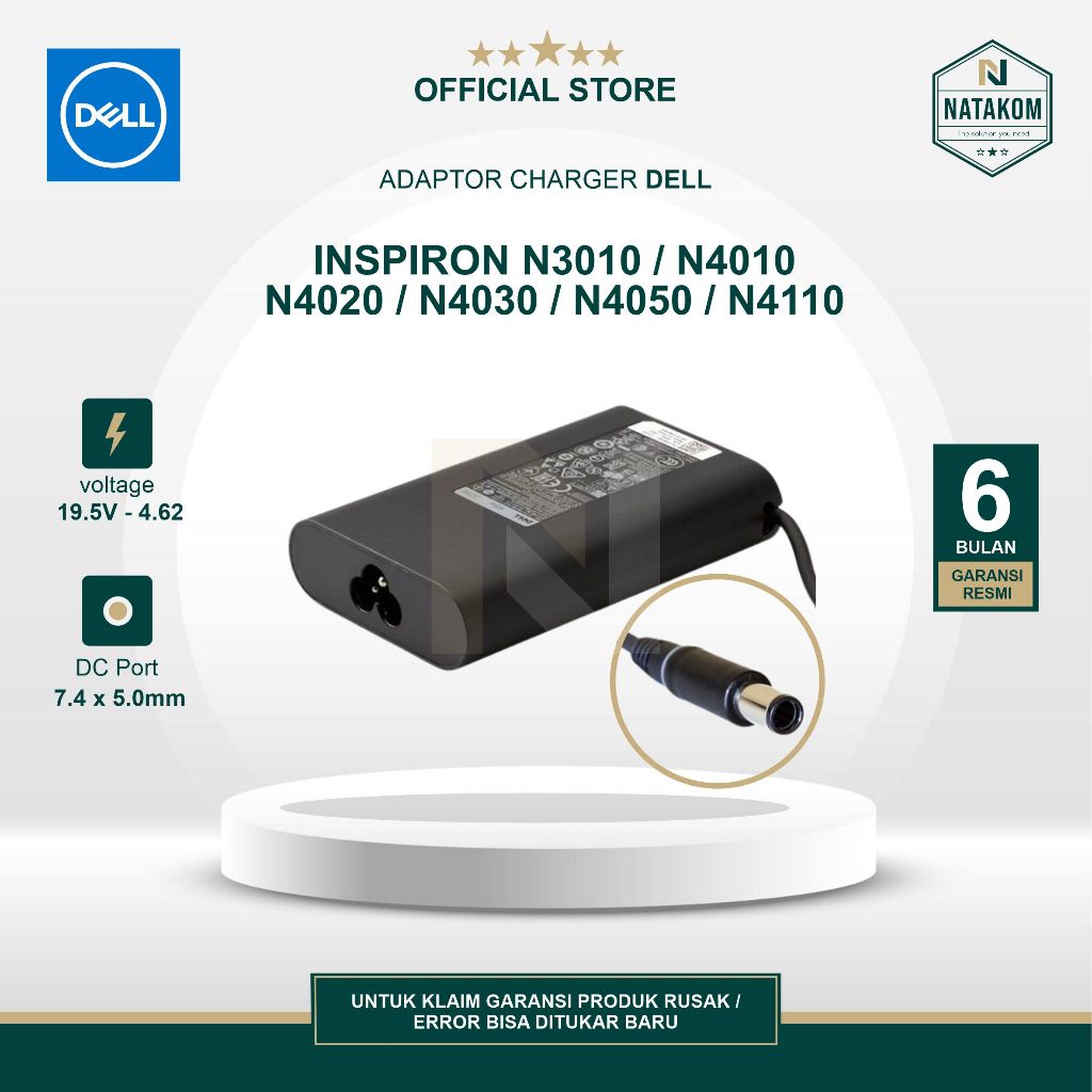 ADAPTOR CHARGER ORIGINAL DELL INSPIRON N3010 N4010 N4020 N4030 N4050 N4110 4.62A 90W FREE KABEL POWE