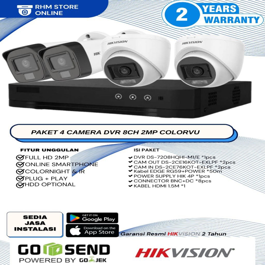 PAKET CCTV HIKVISION 4CAMERA 2MP DVR 8CH