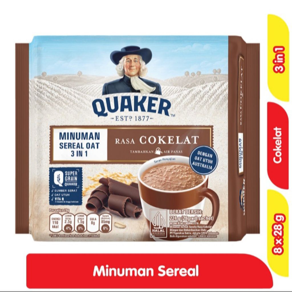 

QUAKER OATS 3 IN 1 COKLAT VANILA BAG 8×28G
