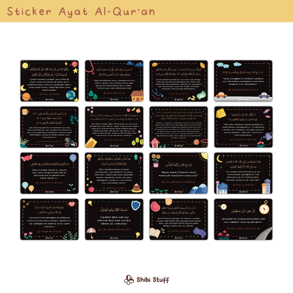 

Sticker potongan ayat Al-Quran ilustrasi hitam | black | Sticker Islami vynil waterproof laminasi doff anti gores