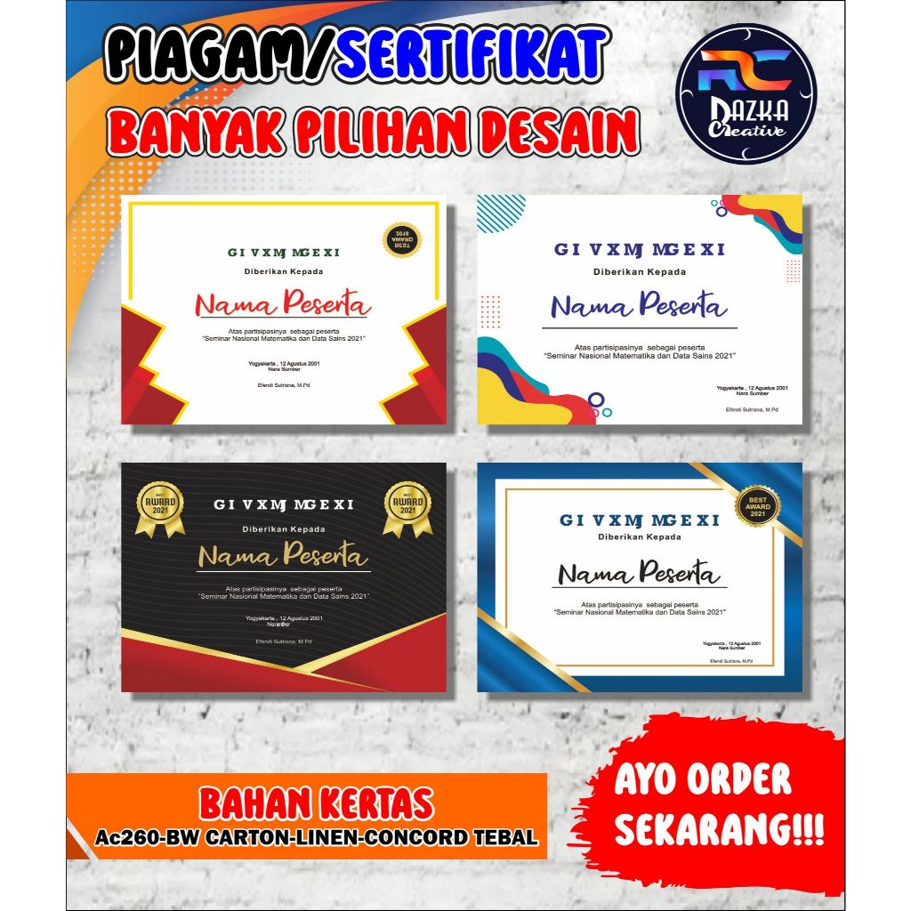 

PRINT/CETAK SERTIFIKAT/PIAGAM UKURAN A4