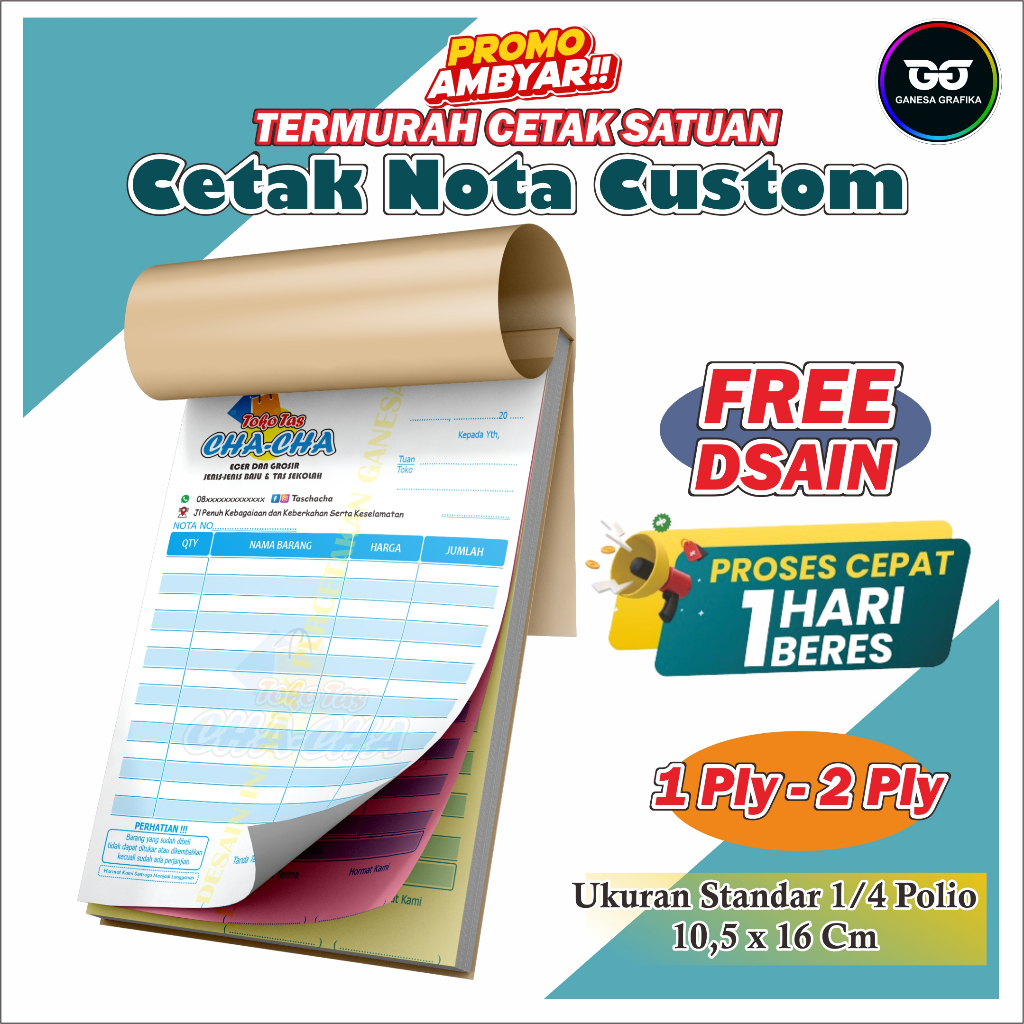 

SEDANG PROMO| CETAK NOTA CUSTOM NAMA SENDIRI 1 PLY 2 PLY UKURAN SEDANG 1/4 POLIO 11 x 21 CM