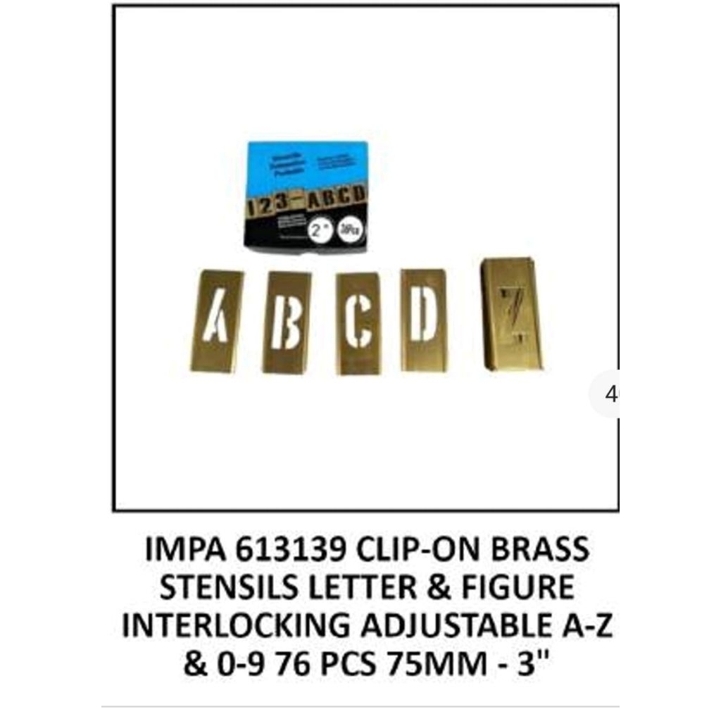 

impa 613139 Clip on brass stensil letter & figura