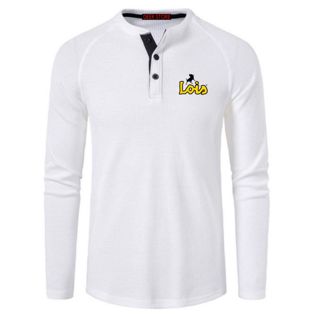 Kaos Lengan Panjang waffle knit /kaos kancing panjang waffle terlaris/kaos kancing pria sablon /kaos
