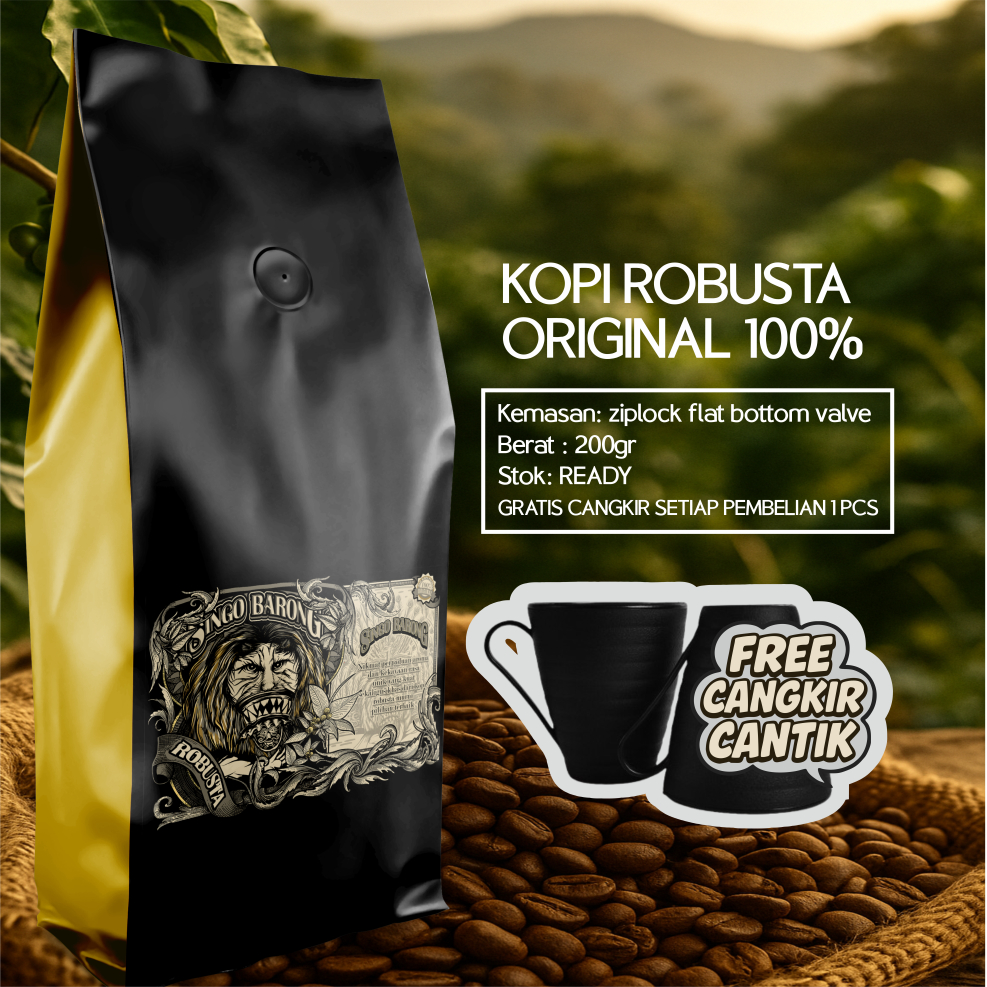 

PROMO KOPI ROBUSTA ORIGINAL 100% CAP SINGO BARONG FREE CANGKIR