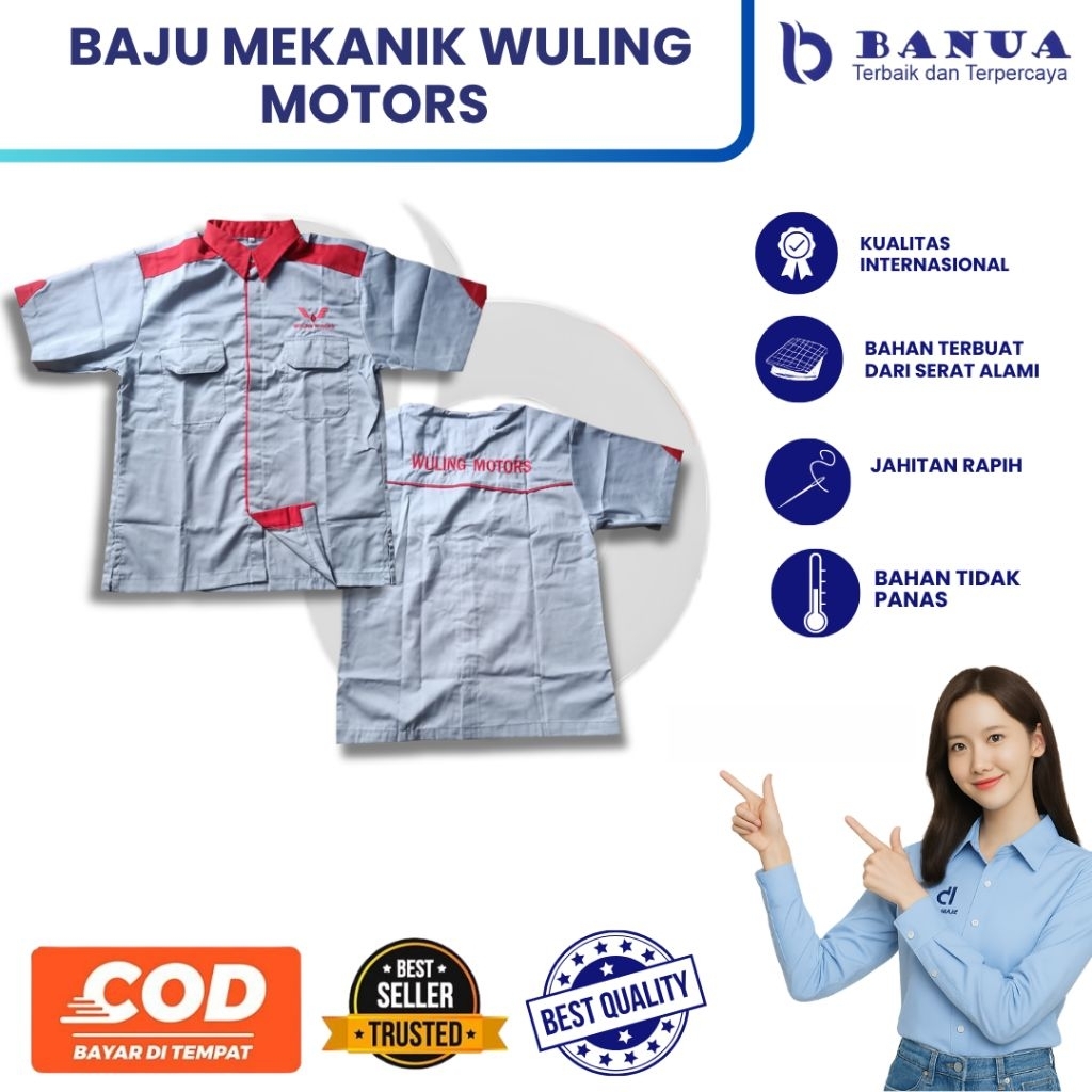 Baju Standar Mekanik Wuling Motors | Baju Mekanik Wuling | Baju Abu Wuling | Kemeja Abu Wuling