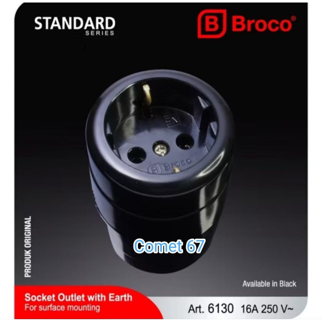 Stop Kontak Arde BROCO Hitam Outbow / Stop Kontak BROCO Tempel / Outbow Hitam