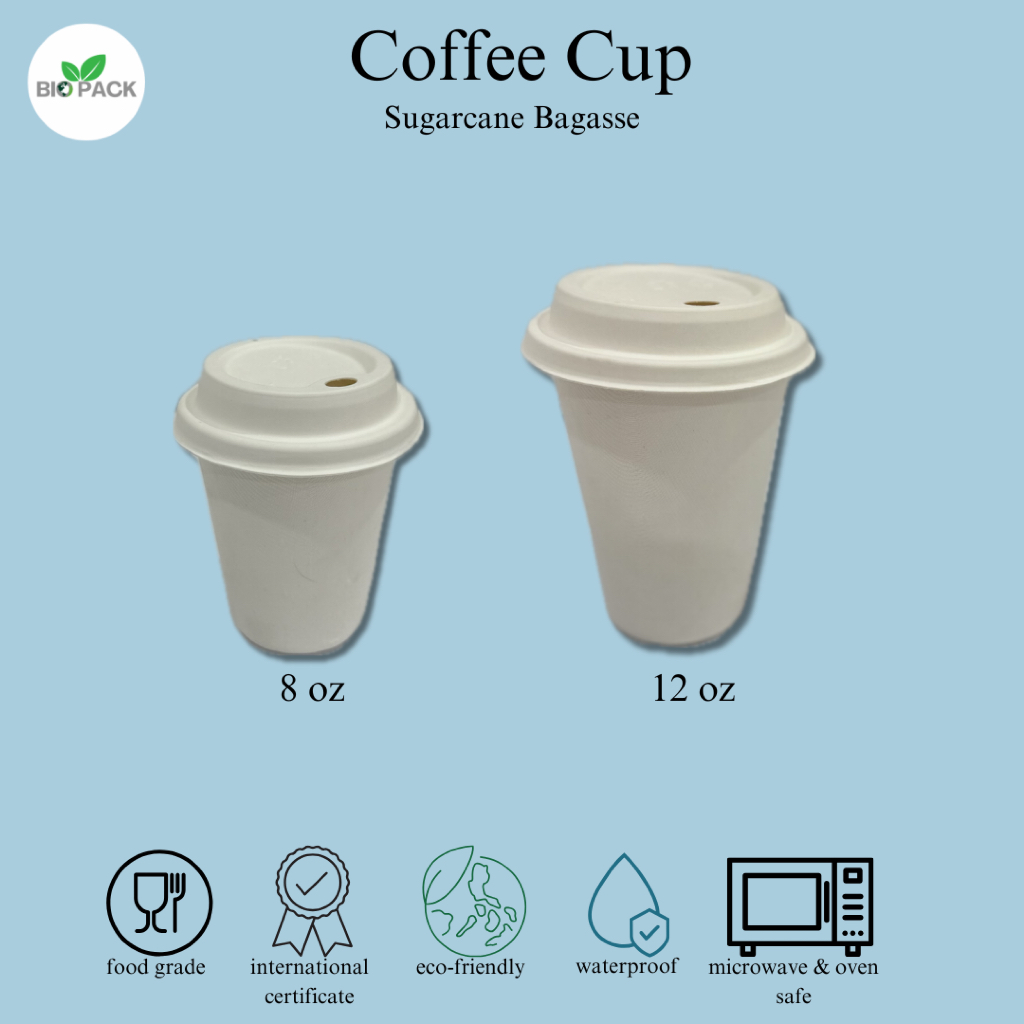 50pcs Bagasse 8oz / 12oz Coffee Cup - White