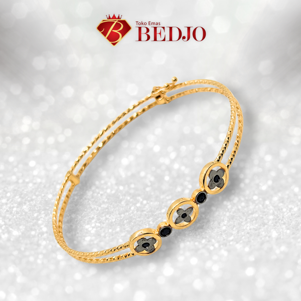 Gelang Emas Bracelet Clover Hitam | Perhiasan Emas Gelang Tangan | Gold Jewelry Bracelet Flower Blac